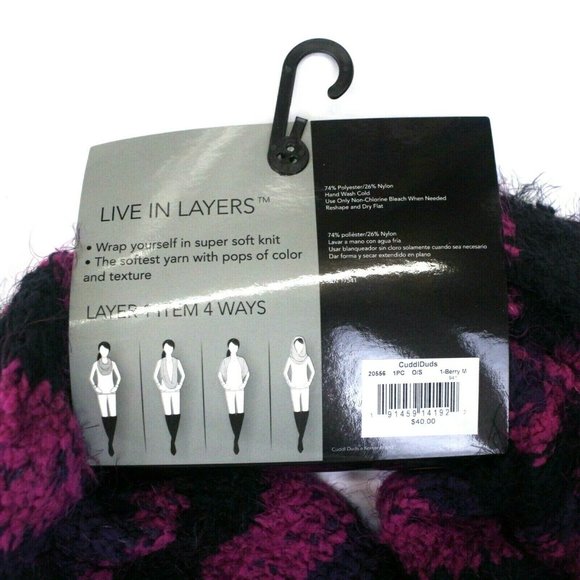 Women's Cuddl Duds Striped Infinity Scarf - Blackberry (Purple & Black) - Picture 4 of 4